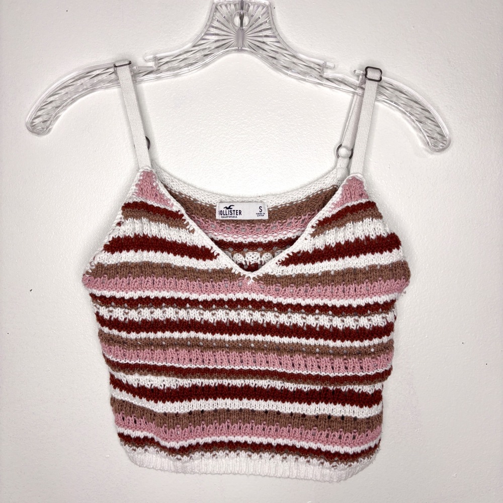 Hollister Crop Tank Top Womens Small Crochet Knit Cami Boho Indie Casual Y2k